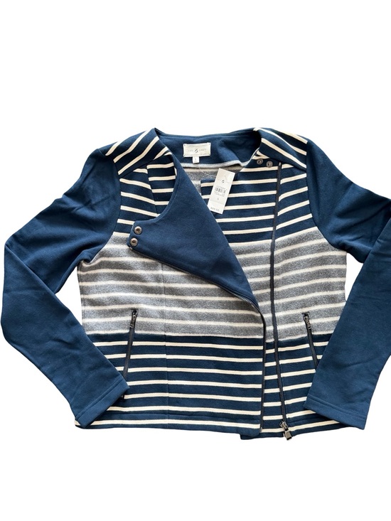 Lou & Grey Jackets & Blazers - Lou & Grey Navy and Gray Women’s Soft Striped Moto Jacket Size S, NWT